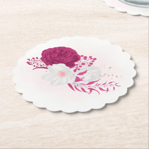 Porta-copo De Papel casamento floral fúcsia e branco