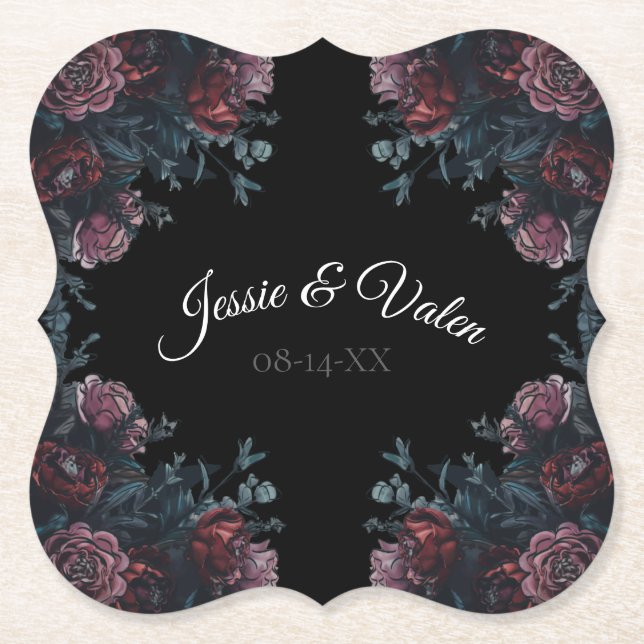 Porta-copo De Papel Casamento Floral Negro Elegante Negro Gótico (Frente)