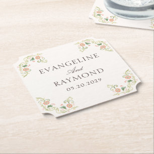 Porta-copo De Papel Casamento Floral Rococó em Aquarela Elegante