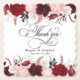 Porta-copo De Papel Casamento Floral Romântico de Aquarela Burgundy