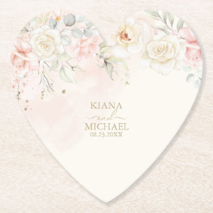 Porta-copo De Papel Casamento Floral Romântico Francês Blush ID870