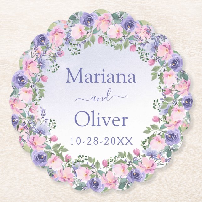 Porta-copo De Papel Casamento Floral Rosa Roxo (Frente)