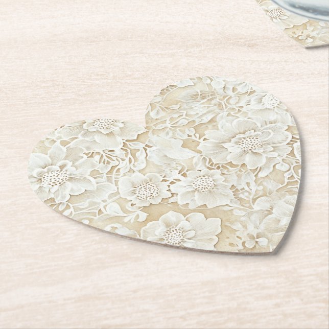 Porta-copo De Papel Casamento Flores de Creme Marfim Romântico (Angular)