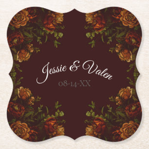 Porta-copo De Papel Casamento Gótico Fall Maroon Laranja Russo