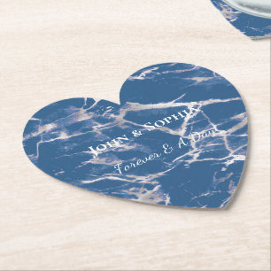 Porta-copo De Papel Casamento Marble de Prata Azul