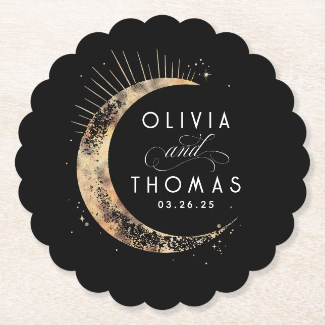 Porta-copo De Papel Casamento Místico Dourado e Negro Celestial (Frente)