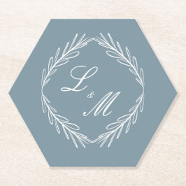 Porta-copo De Papel Casamento Monogram Script Branch Azul Empoeirado