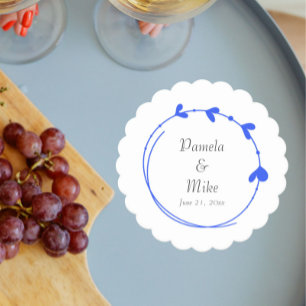 Porta-copo De Papel Casamento Real Blue Simple Heart Wreath