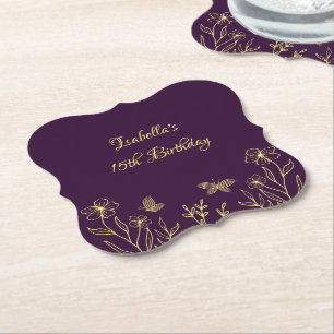 Porta-copo De Papel Casamento roxo de flor de ouro elegante romântico