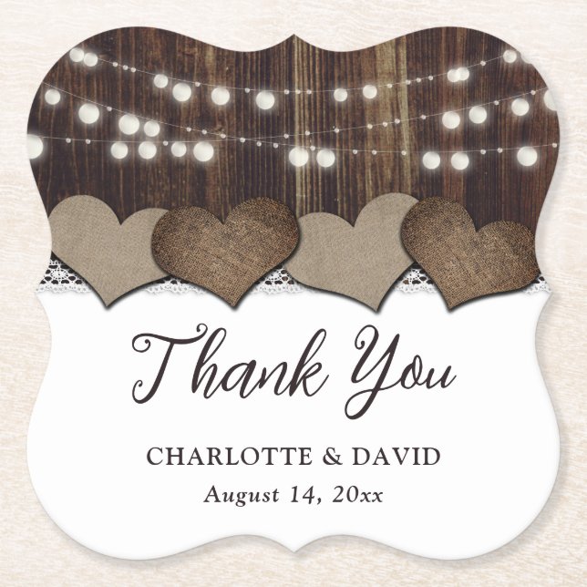 Porta-copo De Papel Casamento Rustic Country Burlap Barn Obrigado (Frente)