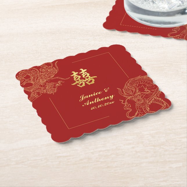 Porta-copo De Papel Casamento Tradicional Chinês Vermelho de Phoenix D (Angular)