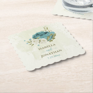 Porta-copo De Papel casamento verde com flores brancas azuis
