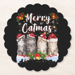 Porta-copo De Papel Cat Christmas Santa Hat Engraçado Feliz Catmas