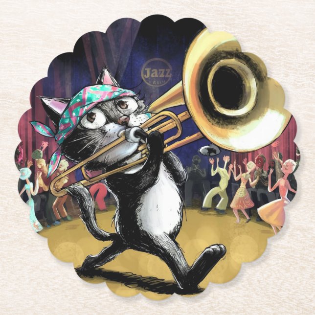 Porta-copo De Papel Cat tocando Trombone (Frente)