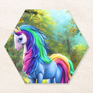 Porta-copo De Papel Cavalo Colorido Unicórnio na Floresta-46567