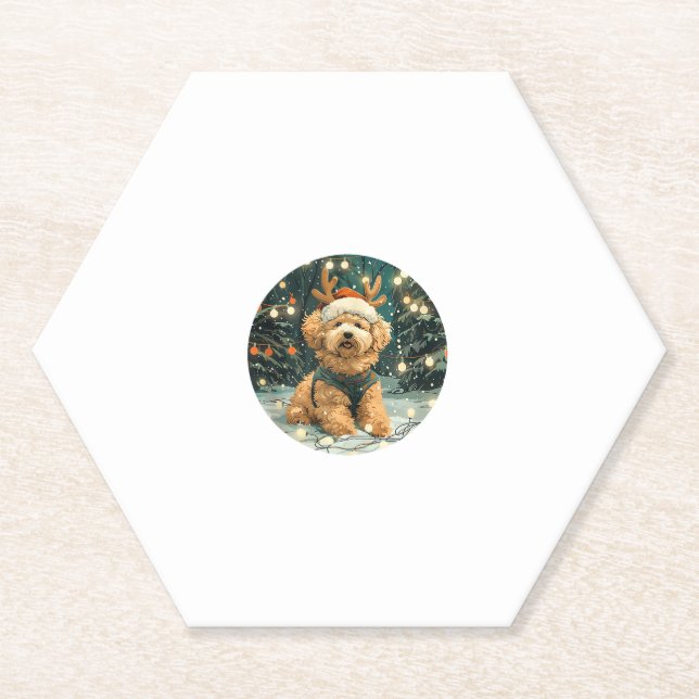 Porta-copo De Papel Cavapoo Reindeer Cachorro Santa Hat Cute Holi (Frente)