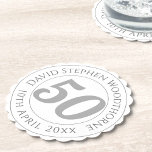 Porta-copo De Papel Celebração comemorativa de aniversário personaliza<br><div class="desc">porta copos da festa comemorativa de aniversário com o nome da pessoa e data de seu aniversário. Uma porta copos de papel para alguém que tem 50,  50 anos de porta copos. Porta copos de papel para uma festa de aniversário 50.</div>