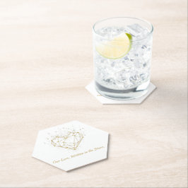 Porta-copo De Papel Celestial Gold Heart Wedding Coasters - Our Love