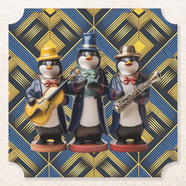 Porta-copo De Papel Ceramic Penguin Band Coaster (Frente)