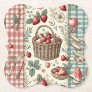 Porta-copo De Papel Cesta de Frutas Gingham Diversão