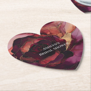 Porta-copo De Papel Chá de Bebê Burgundy Rosa Dourado Floral