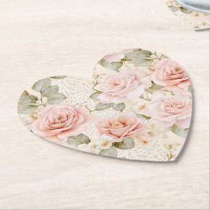 Porta-copo De Papel Chá de Bebê Floral Rosas Rosa Bege Creme
