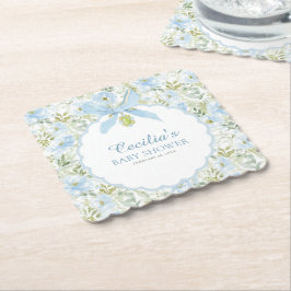 Porta-copo De Papel Chá de Bebê Menino com Laço Azul Floral Vintage