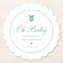 Porta-copo De Papel Chá de Bebê Oh Elegante em Verde Sage com Letra Cu
