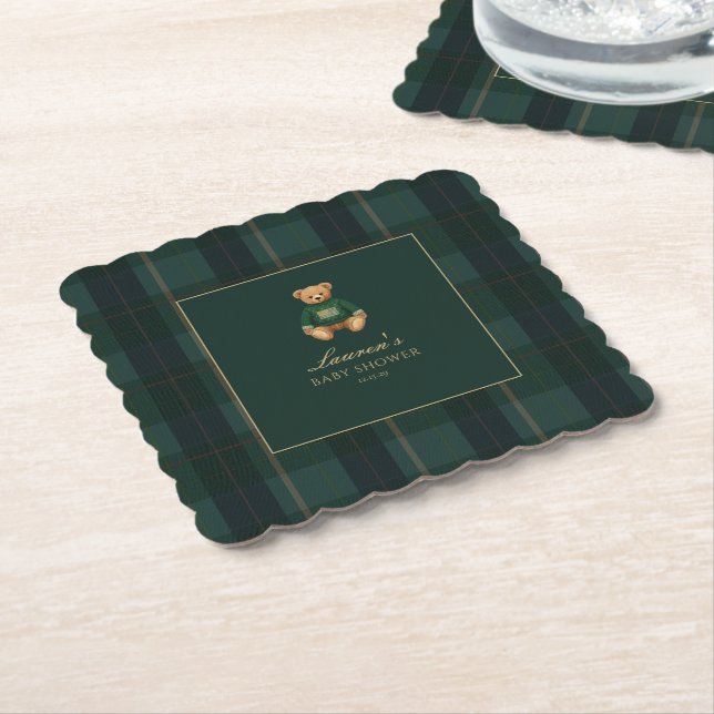 Porta-copo De Papel Chá de Bebê Urso Xadrez Verde Clássico (Angular)