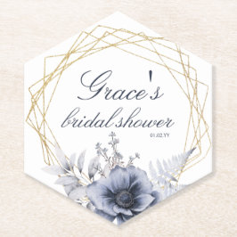 Porta-copo De Papel Chá de Noiva Floral Azul Script Elegante