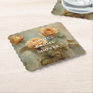 Porta-copo De Papel Chá de Noiva Floral de Rosas Cor de Pêssego Românt