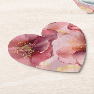 Porta-copo De Papel Chá de panela Floral Rosa Dourado Brilhante