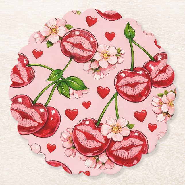 Porta-copo De Papel Cherry Kiss Paper Coaster (Frente)