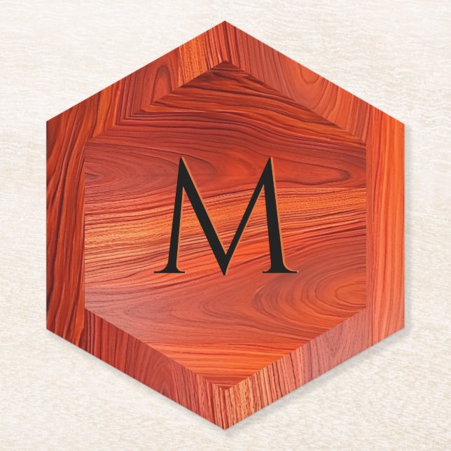 Porta-copo De Papel Cherry wood texture custom monogram. (Frente)