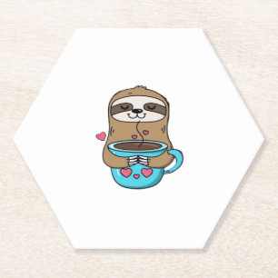 Porta-copo De Papel Chibi Sloth Coffee Lover - Cute Kawaii Sloth Huggi