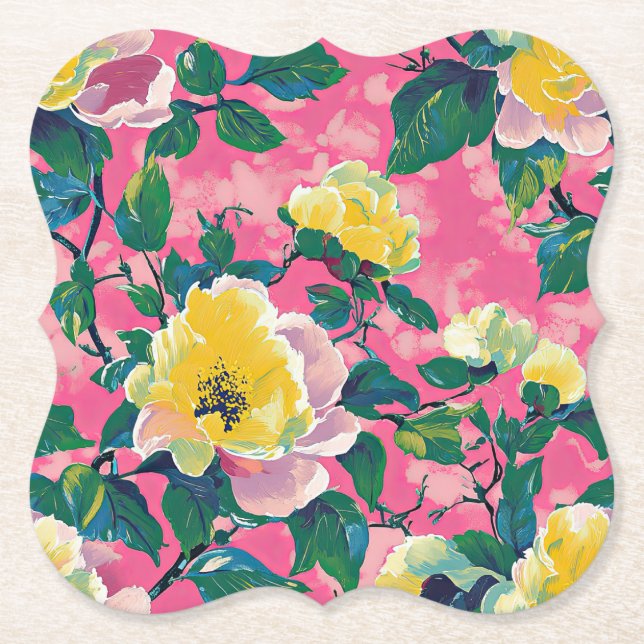 Porta-copo De Papel Chinoiserie Floral pintada a rosa (Frente)