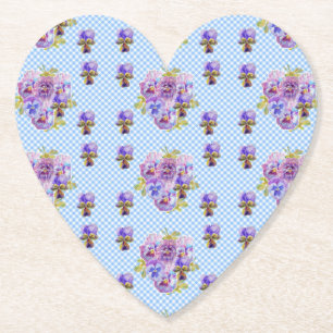 Porta-copo De Papel Chique Pansy Floral Blue Gingham Checks