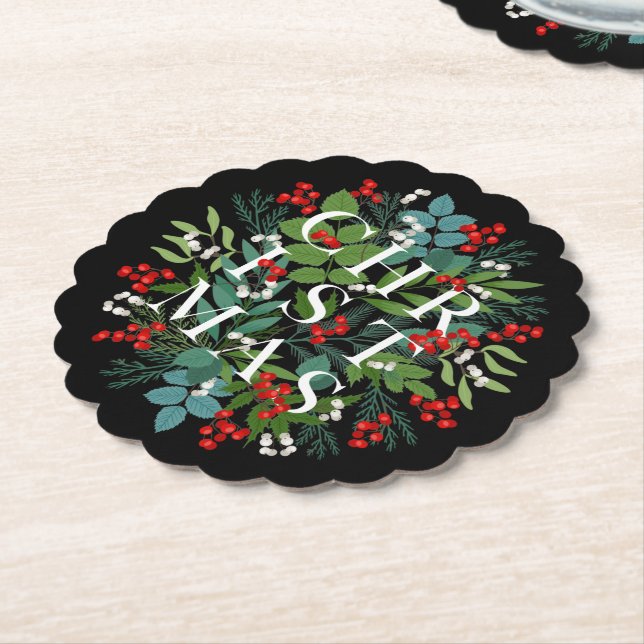 Porta-copo De Papel CHRISTMAS Berries Greeneray Foliday Black (Angular)