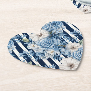 Porta-copo De Papel Chuva de Noiva Listras Florais Azul Marinho