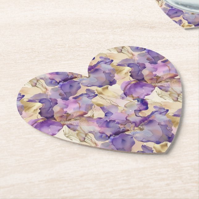 Porta-copo De Papel Chuva de Noiva Romântica Roxo Dourado Íris Floral (Angular)