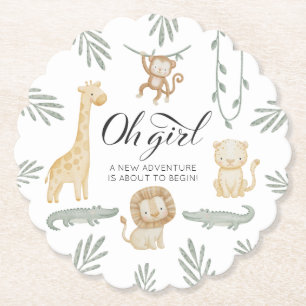 Porta-copo De Papel Chuveiro de Bebê Menina Safari de Selva em Aquarel