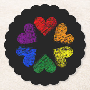 Porta-copo De Papel Círculo Arco-íris de Corações Amor Orgulho Gay LGB