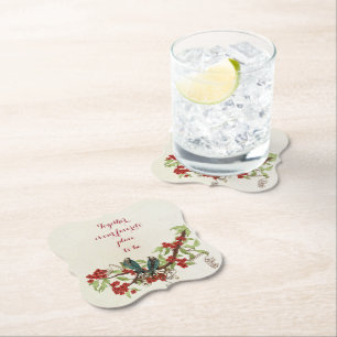 Porta-copo De Papel Citação Floral de Aves Vermelhas e Azuis Vintage