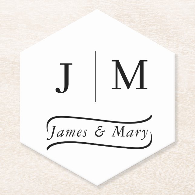 Porta-copo De Papel Classic Monogram Wedding Calligraphy line (Frente)