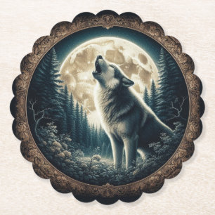 Porta-copo De Papel Clássico, vintage lobo e lua