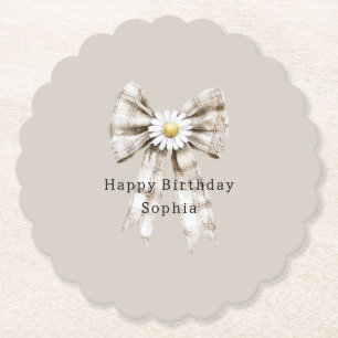 Porta-copo De Papel Cocoa Cream Laço Branco Flores de Margarida Aniver