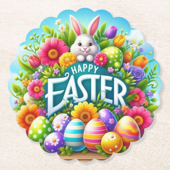 Porta-copo De Papel Coelhinho bonito de primavera/Páscoa com ovo (Frente)