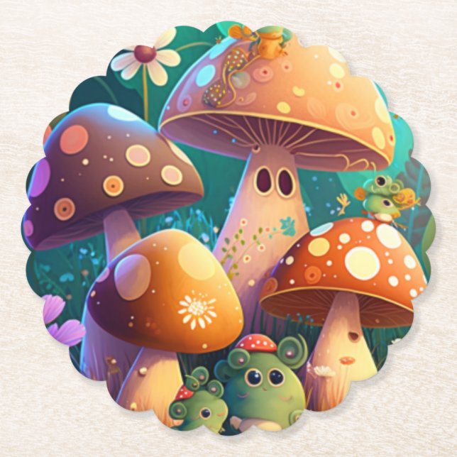 Porta-copo De Papel Cogumelos cubanos na floresta (Frente)