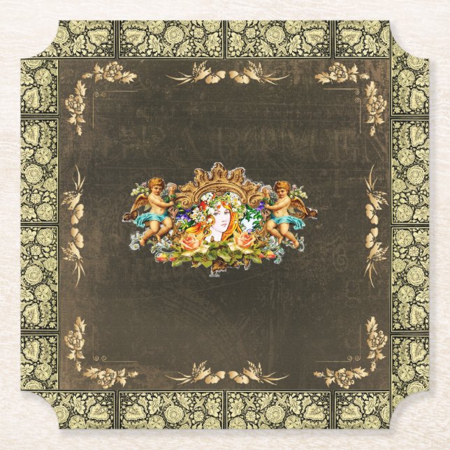 Porta-copo De Papel Colagem da safra Retro com rendas e flores (Frente)