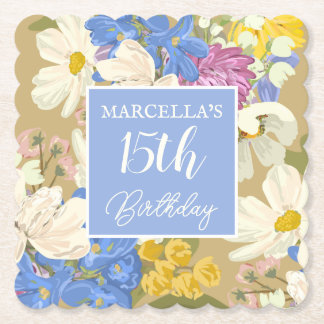 Porta-copo De Papel Colorful Modern Floral Blooms 15th Birthday Party 